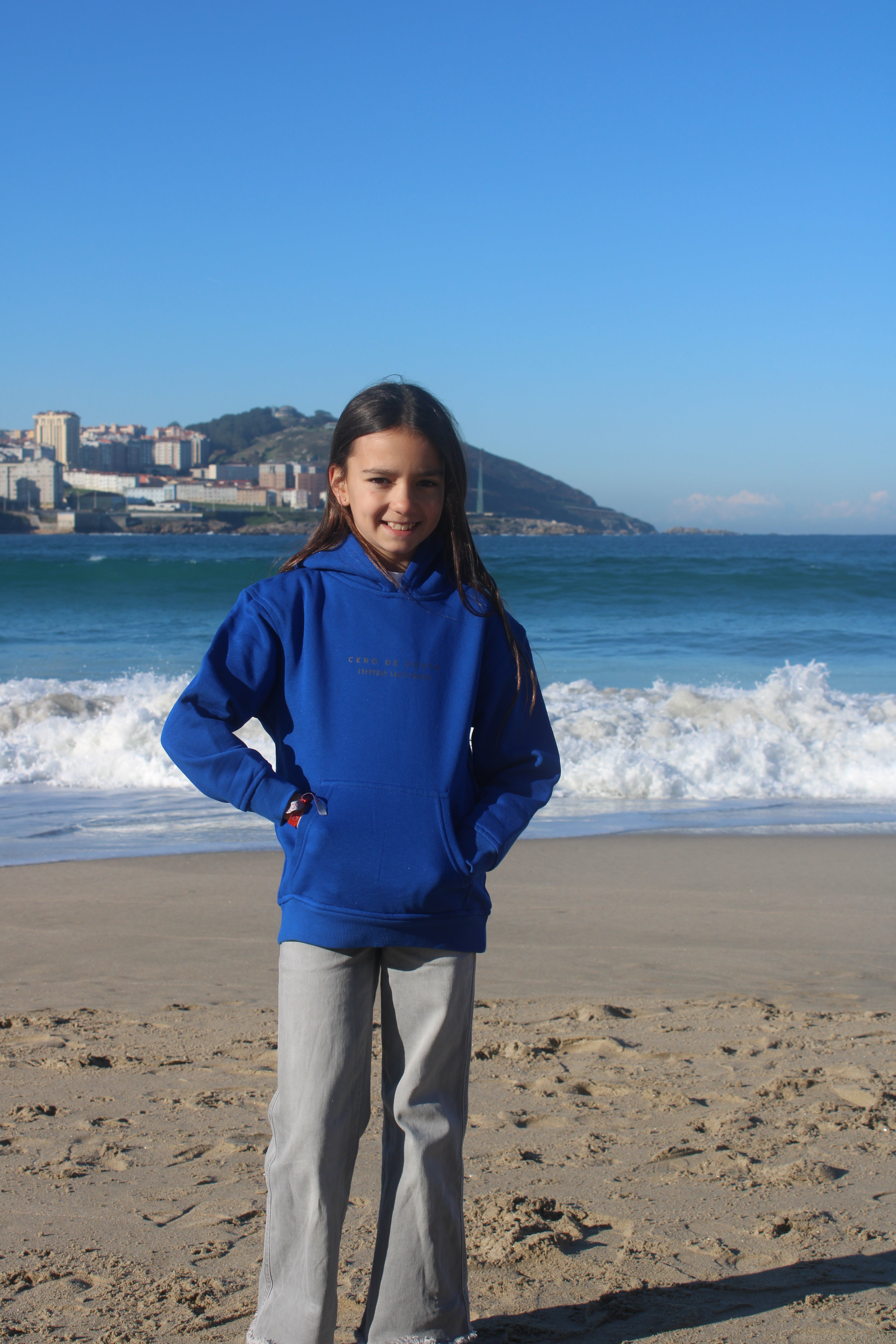SUDADERA KIDS AZUL/PLATA PLAYAS SURF CON CAPUCHA