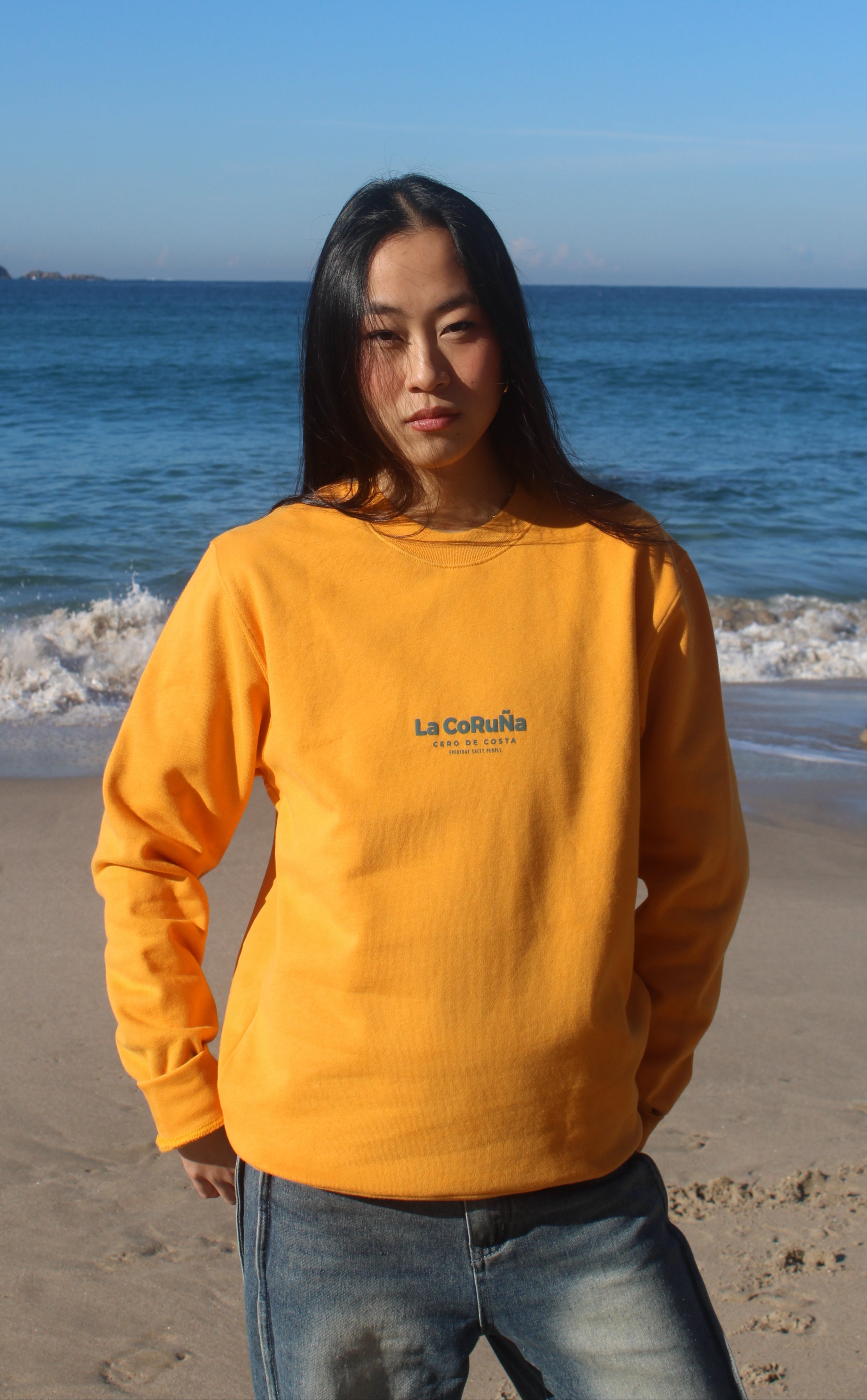 SUDADERA AMARILLO MELOCOTÓN/AZUL "LA CORUÑA" PLAYAS CIUDAD