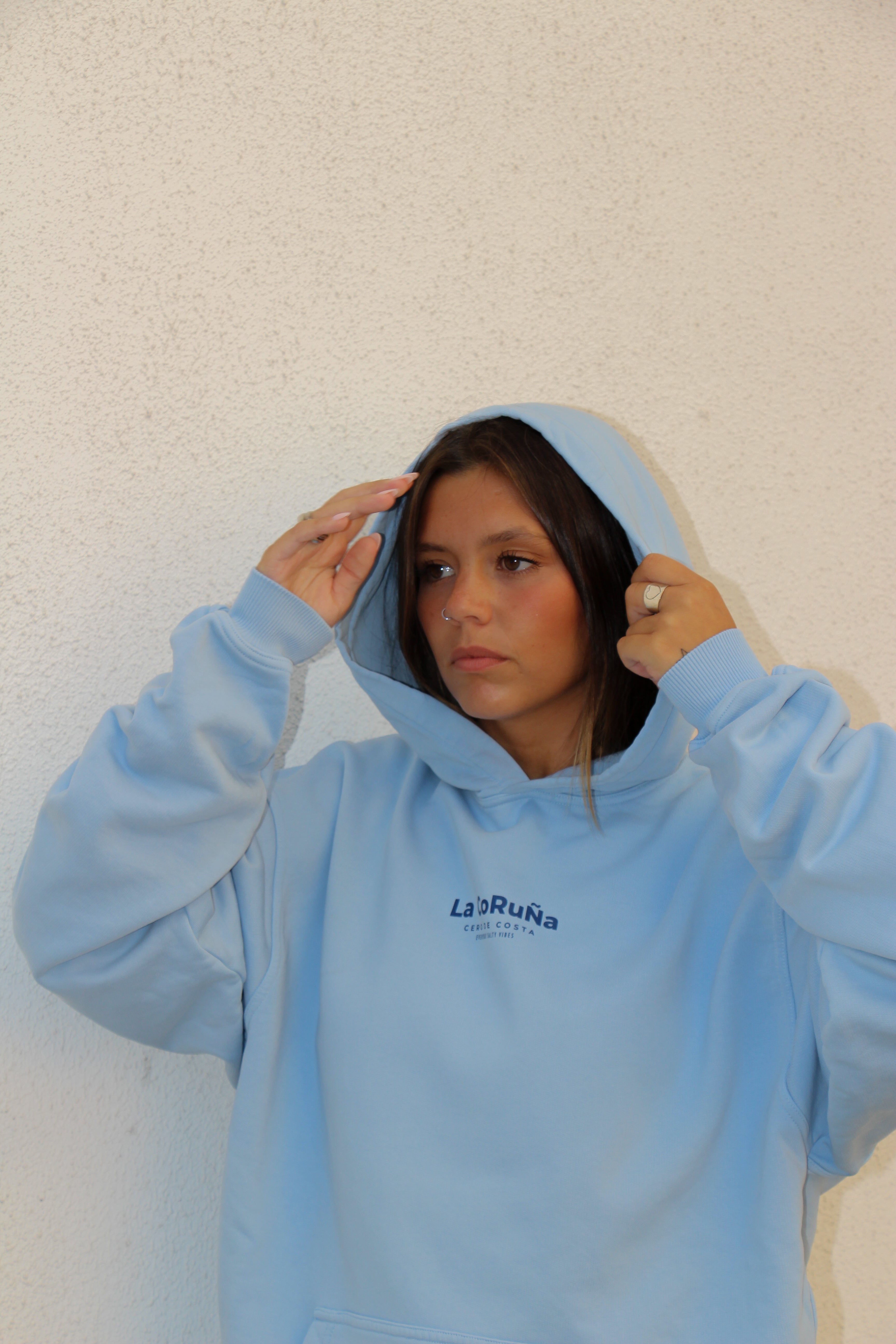 SUDADERA "LA CORUÑA" CELESTE FOTO CON CAPUCHA