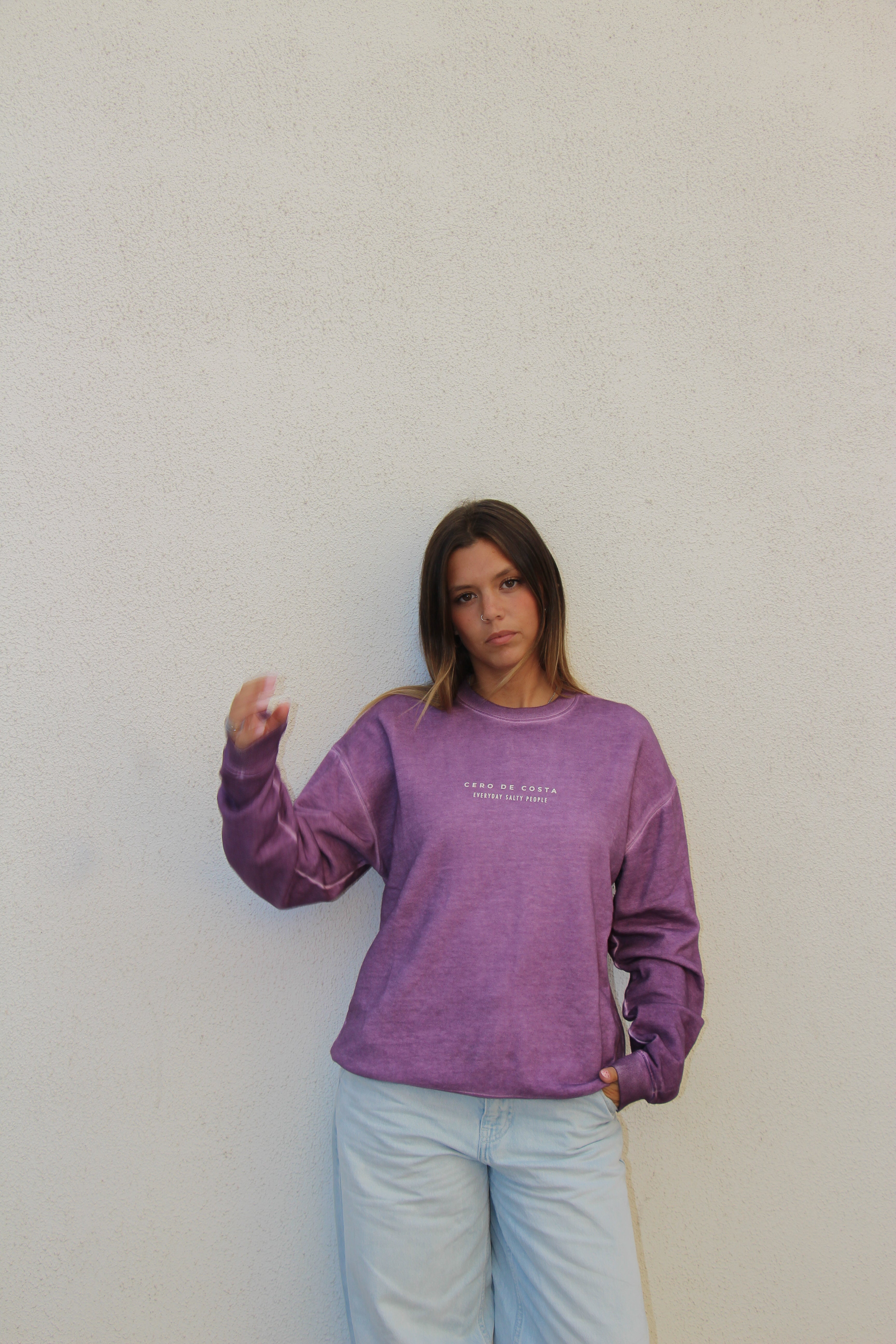 SUDADERA LILA/BLANCO DESGASTADO "PONTEVEDRA CERO DE COSTA"