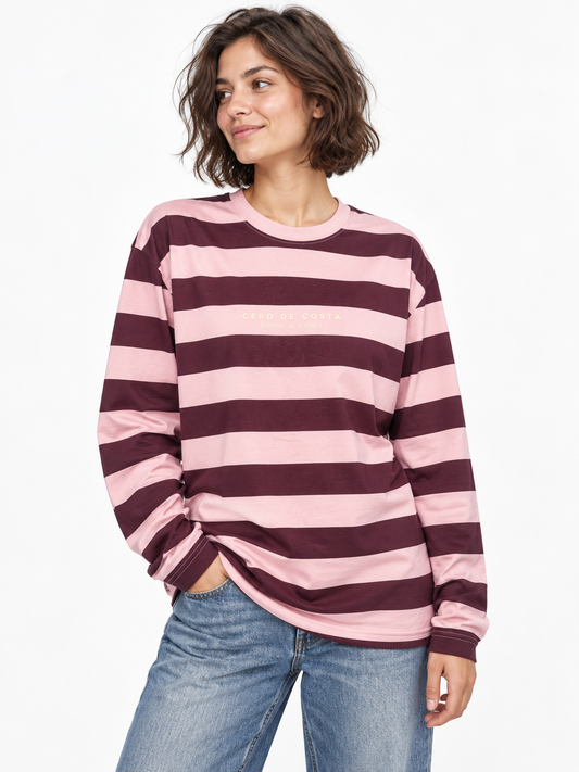 CAMISETA ROSA/BERENJENA "PONTEVEDRA" RAYAS