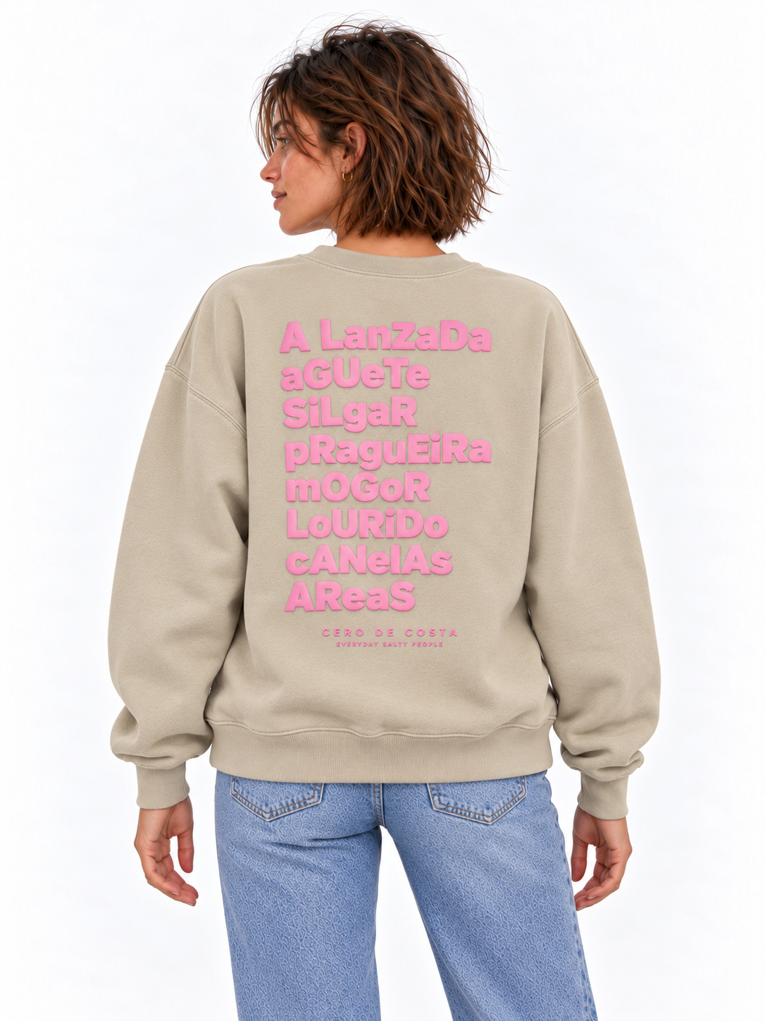 SUDADERA CREMA/ROSA "PONTEVEDRA"