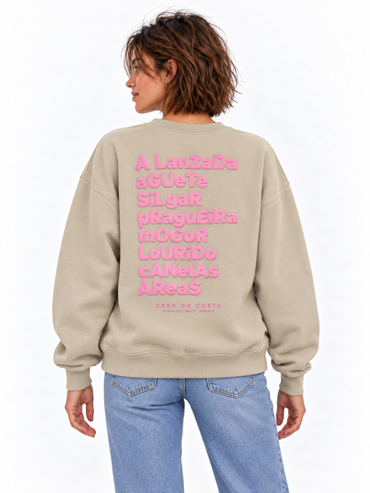 SUDADERA CREMA/ROSA "PONTEVEDRA"