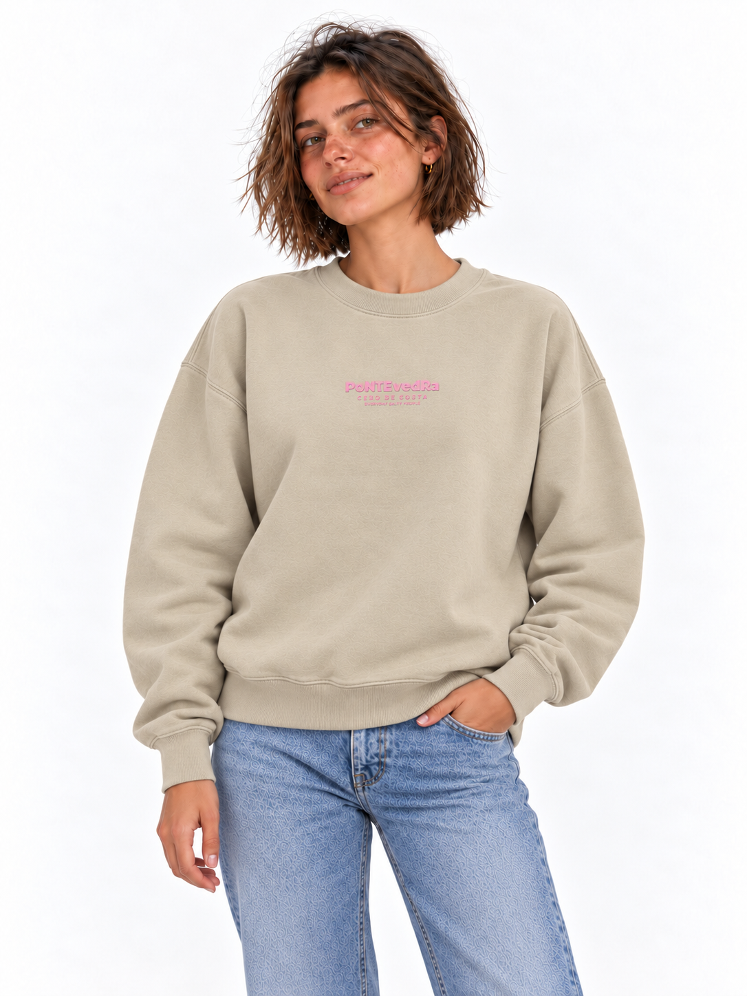 SUDADERA CREMA/ROSA "PONTEVEDRA"
