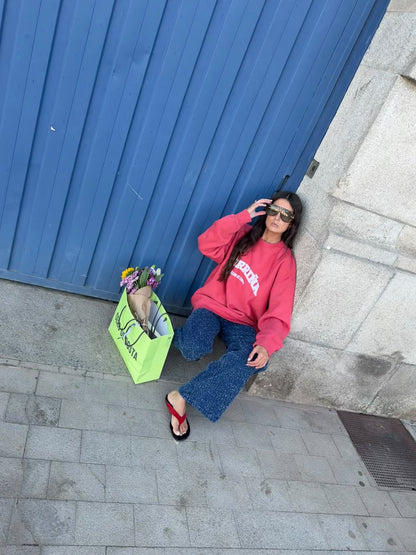 SWEATSHIRT VERMELHO-LAVADO/BRANCO "MORRIÑA"